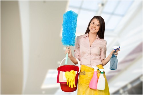 Office building communal area cleaning with polished reception