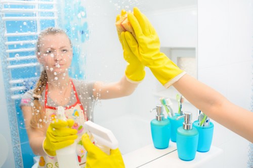 Sanitized kitchen and bathroom areas showing regular cleaning habits