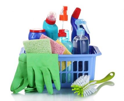 House cleaning checklist and organized supplies